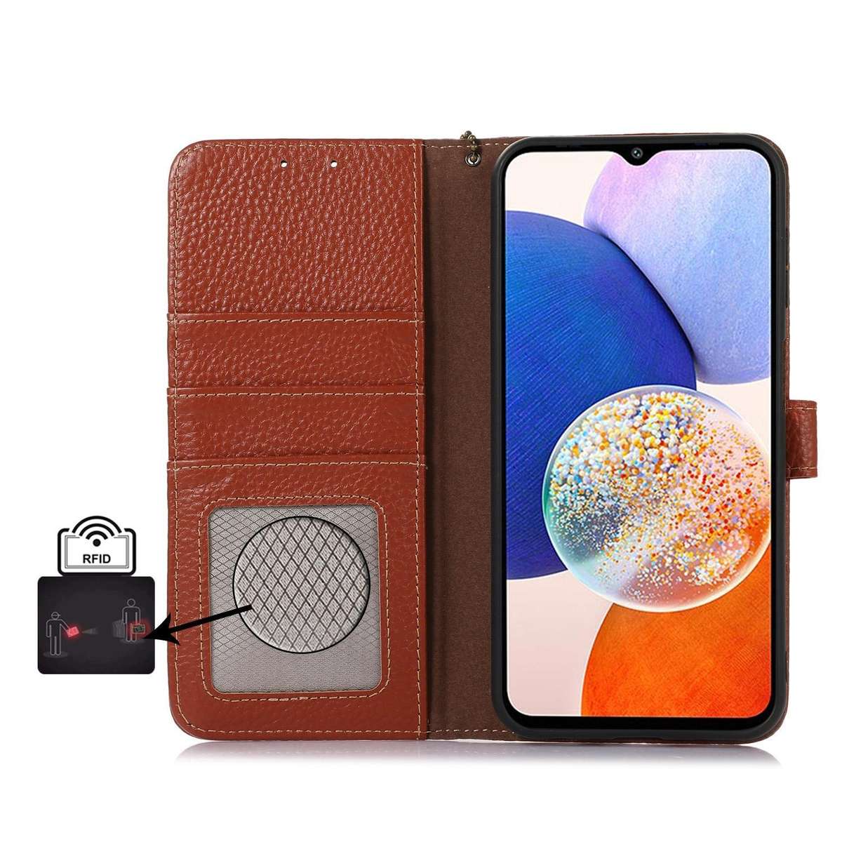 For Redmi K90/Poco F8 Pro Genuine Leather Litchi Texture RFID Leather Phone Case(Coffee)