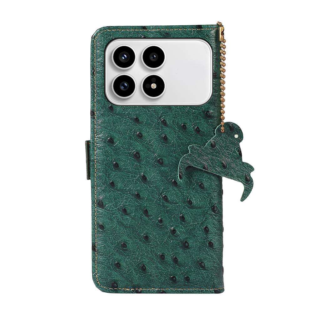 For Redmi K90/Poco F8 Pro Ostrich Pattern Genuine Leather RFID Phone Case(Green)