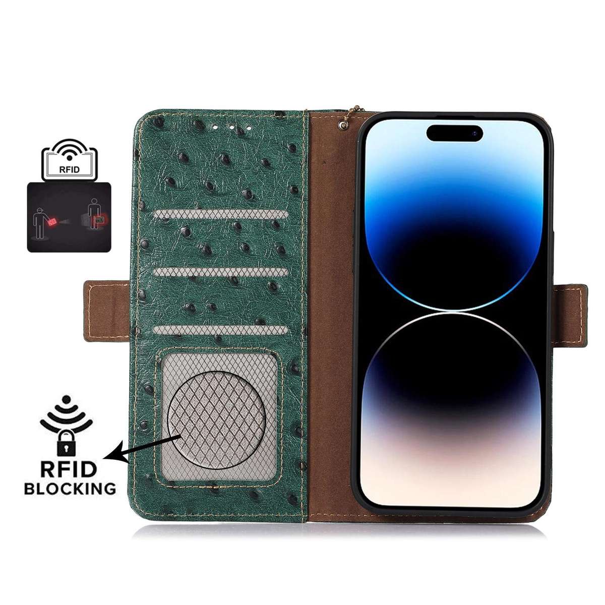 For Redmi K90/Poco F8 Pro Ostrich Pattern Genuine Leather RFID Phone Case(Green)