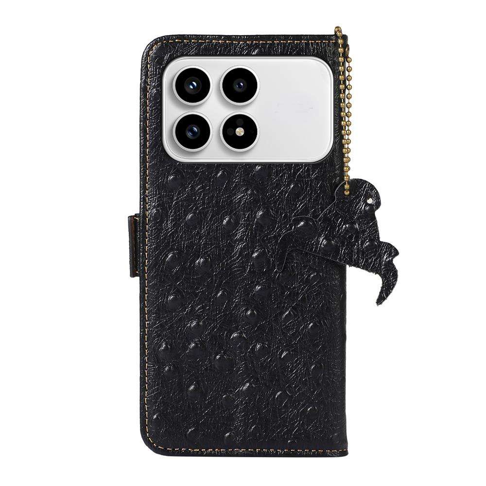 For Redmi K90/Poco F8 Pro Ostrich Pattern Genuine Leather RFID Phone Case(Black)