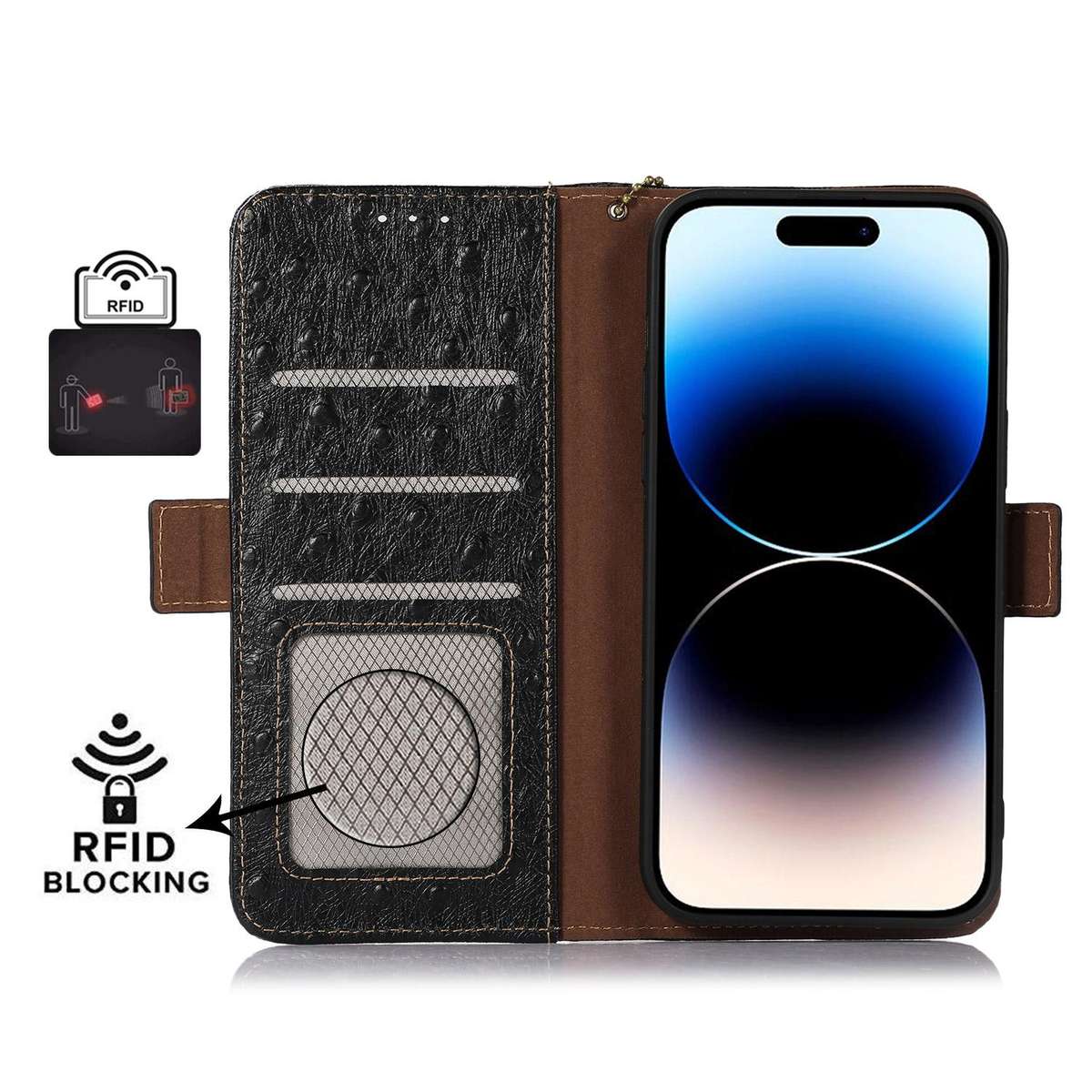For Redmi K90/Poco F8 Pro Ostrich Pattern Genuine Leather RFID Phone Case(Black)