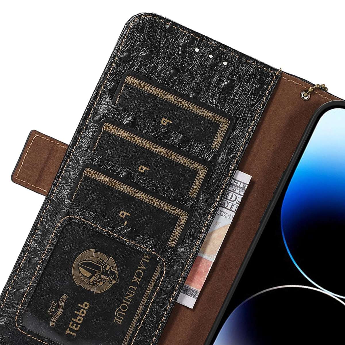 For Redmi K90/Poco F8 Pro Ostrich Pattern Genuine Leather RFID Phone Case(Black)