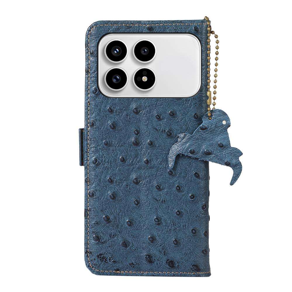 For Redmi K90/Poco F8 Pro Ostrich Pattern Genuine Leather RFID Phone Case(Blue)