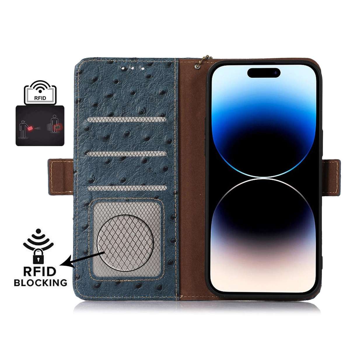 For Redmi K90/Poco F8 Pro Ostrich Pattern Genuine Leather RFID Phone Case(Blue)