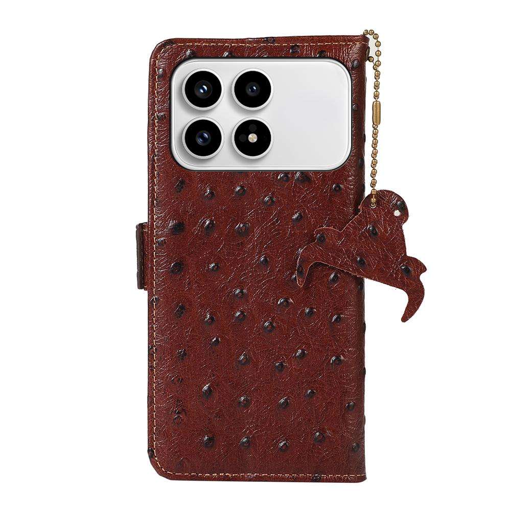 For Redmi K90/Poco F8 Pro Ostrich Pattern Genuine Leather RFID Phone Case(Coffee)
