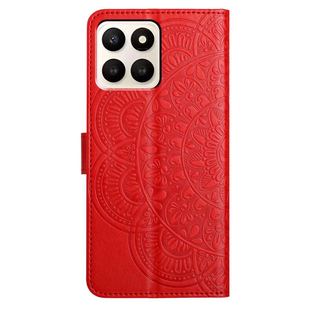 For Honor X7d 5G Flower Embossed Leather Phone Case(Red)