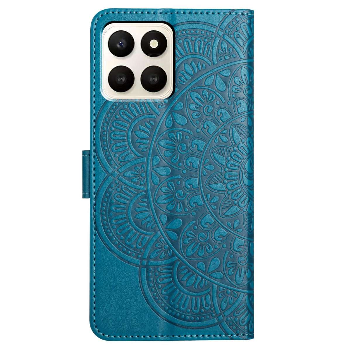 For Honor X7d 5G Flower Embossed Leather Phone Case(Blue)