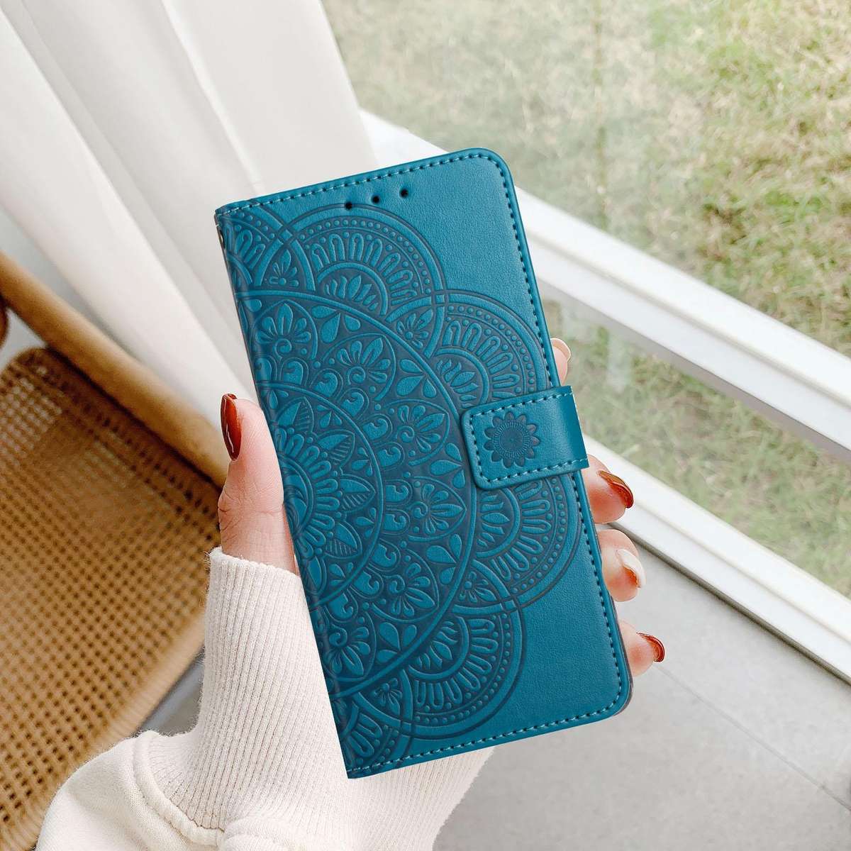 For Honor X7d 5G Flower Embossed Leather Phone Case(Blue)