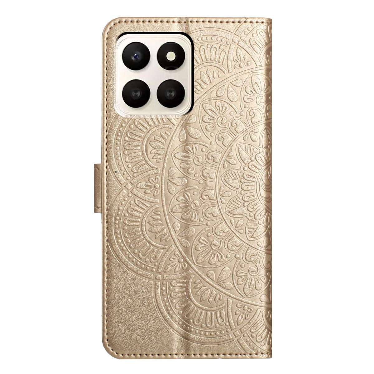 For Honor X7d 5G Flower Embossed Leather Phone Case(Gold)