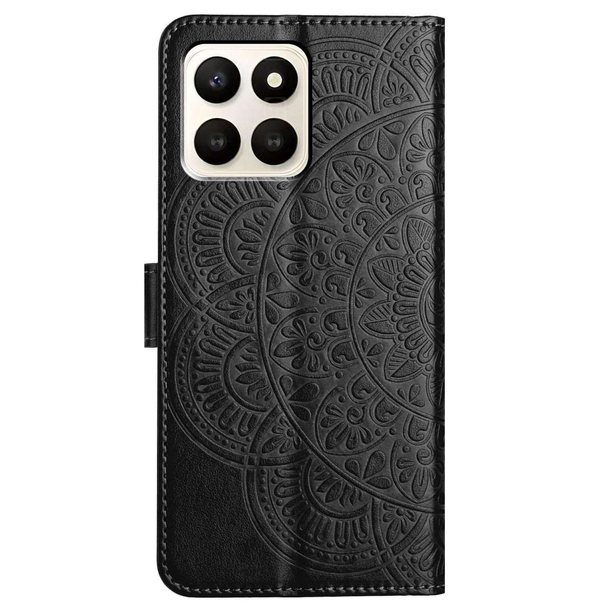 For Honor X7d 5G Flower Embossed Leather Phone Case(Black)