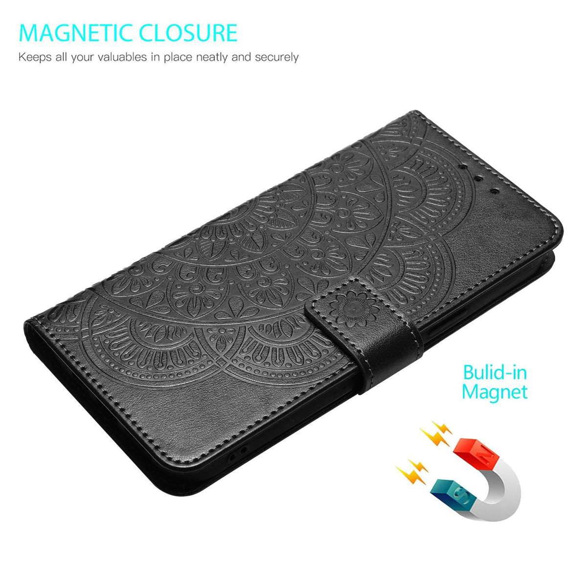 For Honor X7d 5G Flower Embossed Leather Phone Case(Black)
