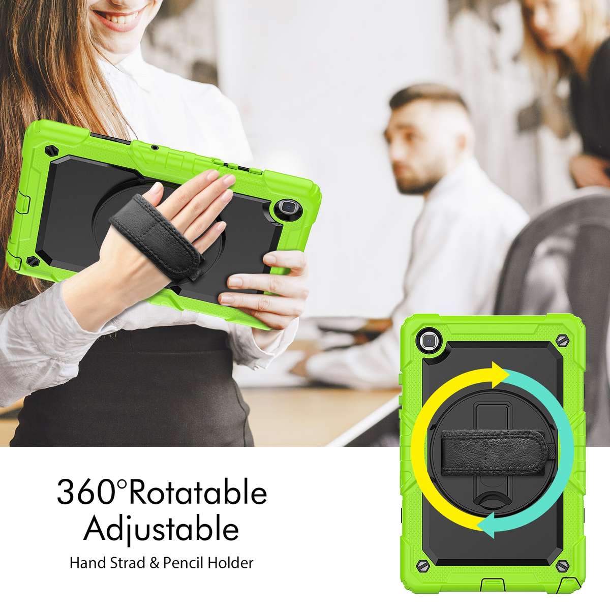 For Samsung Galaxy Tab A7 Lite T220 Silicone Hybrid PC Tablet Case with ... (Black + Yellow Green)