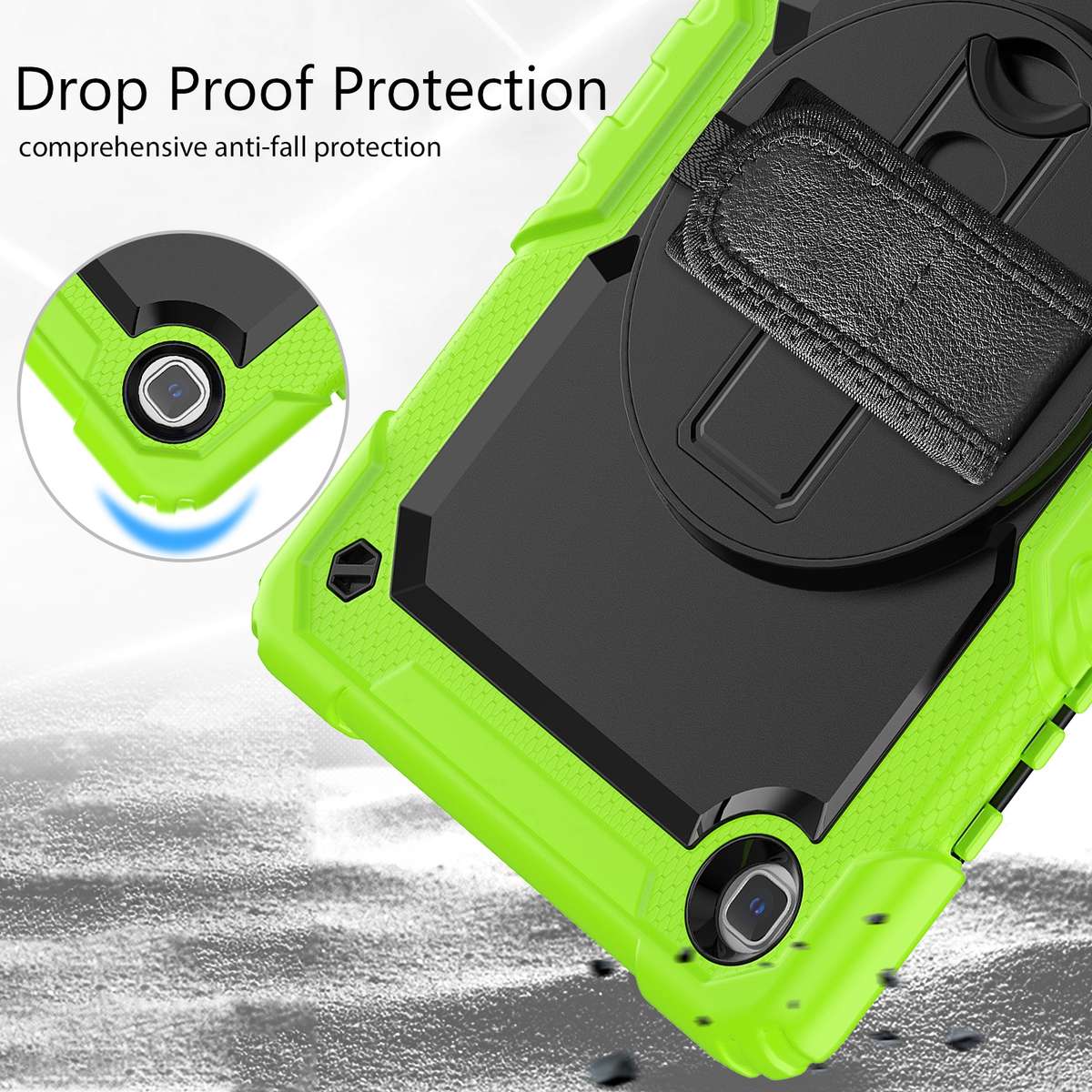 For Samsung Galaxy Tab A7 Lite T220 Silicone Hybrid PC Tablet Case with ... (Black + Yellow Green)