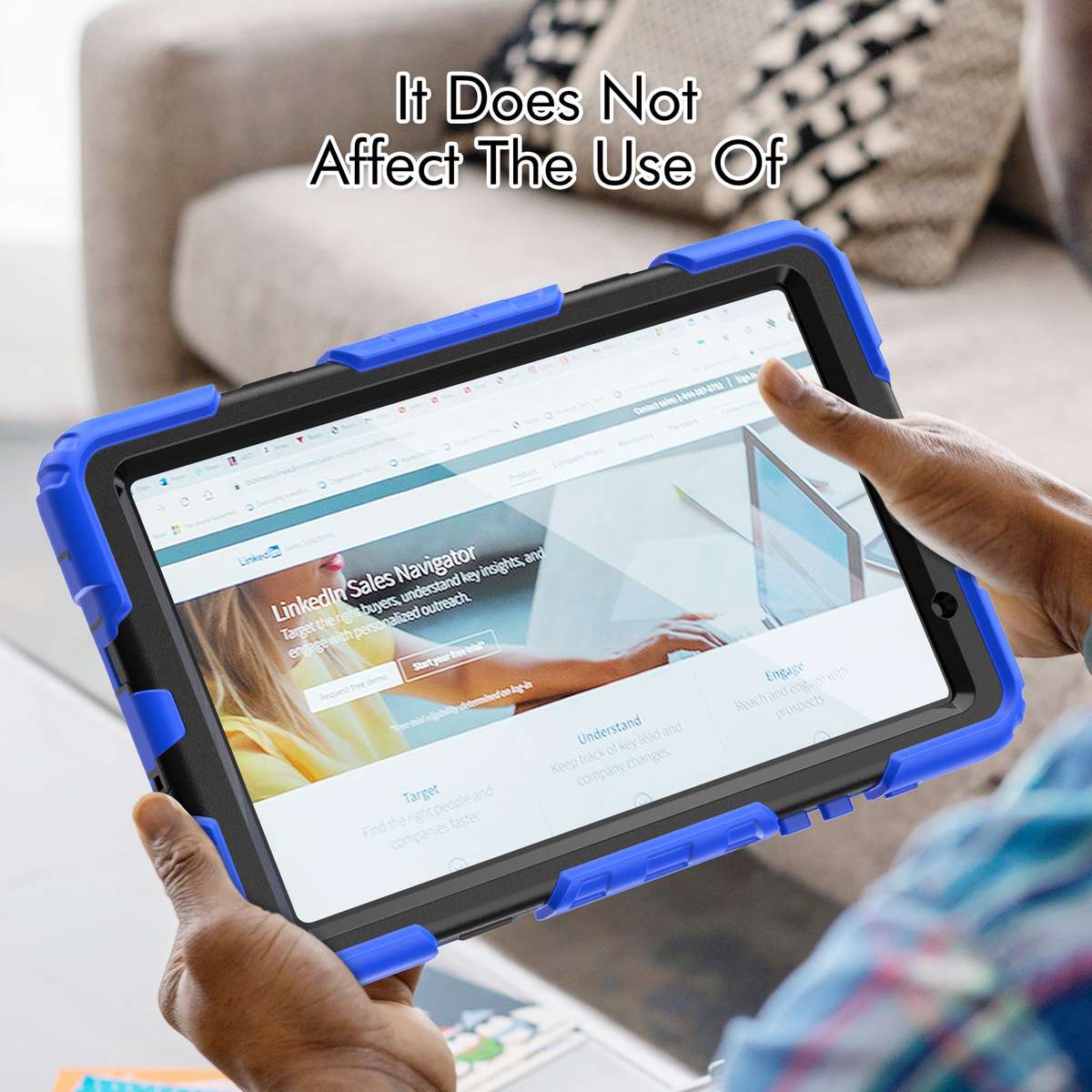 For Samsung Galaxy Tab A7 Lite T220 Silicone Hybrid PC Tablet Case with Sh ... (Black + Dark Blue)