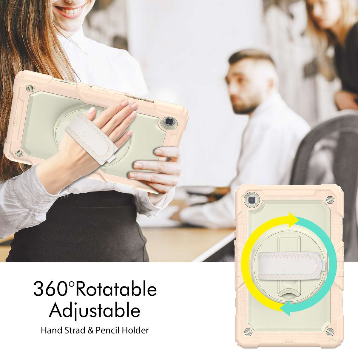 For Samsung Galaxy Tab A7 Lite T220 Silicone Hybrid PC Tablet Case with Sh ... (Beige + Rose Gold)