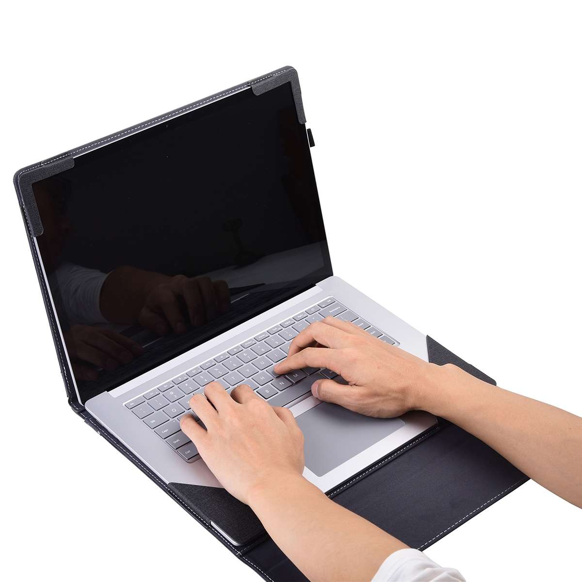 For MicroSoft Surface Laptop 7 13.8 inch Cloth Texture Laptop Leather Protective Case(Black)