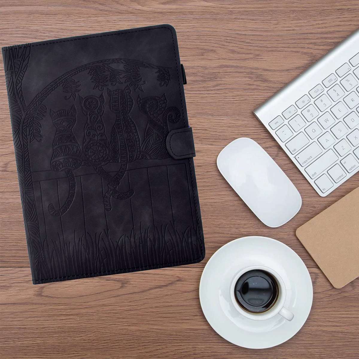 For Samsung Galaxy Tab A11 / A9 Cats Embossed Leather Tablet Case(Black)
