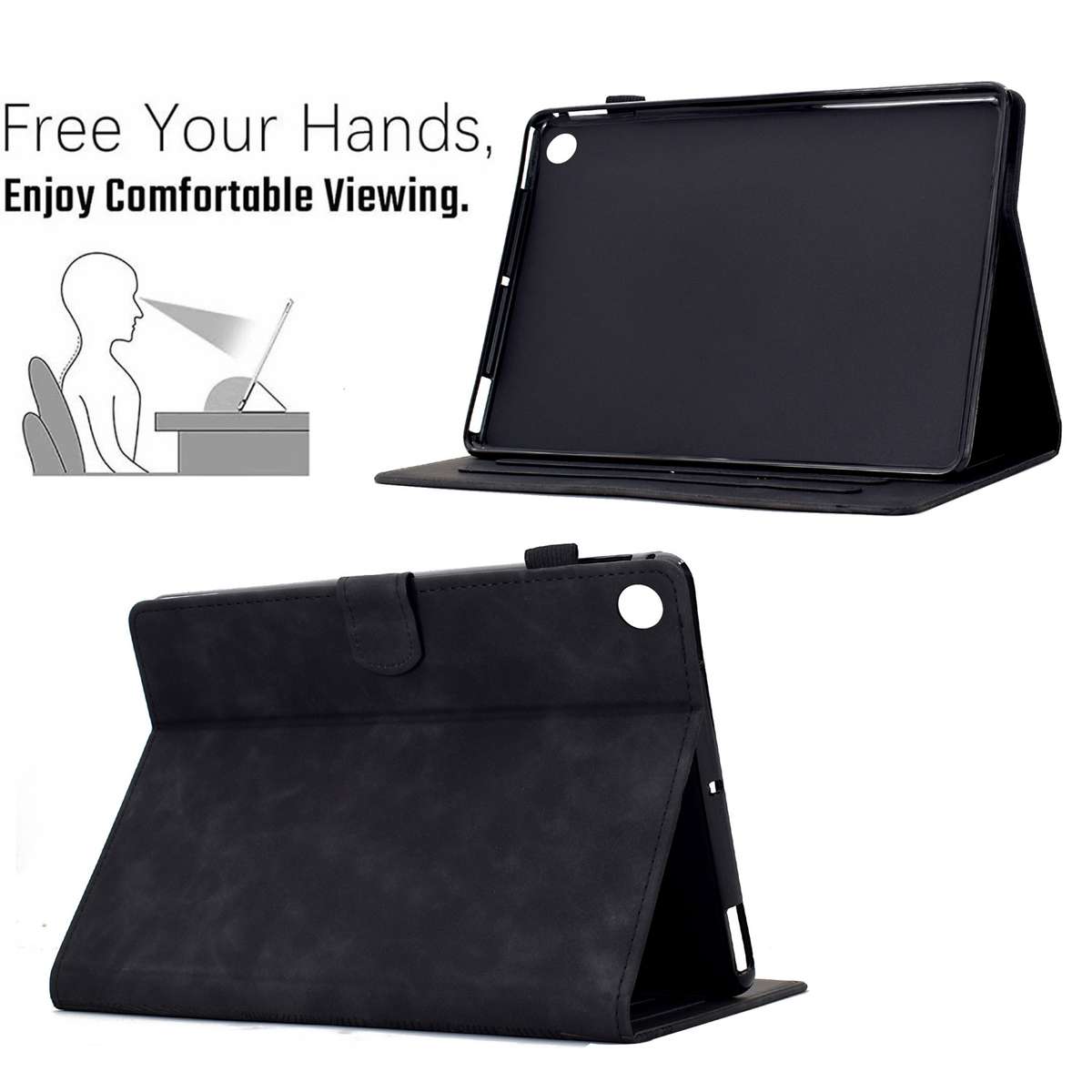 For Samsung Galaxy Tab A11 / A9 Cats Embossed Leather Tablet Case(Black)