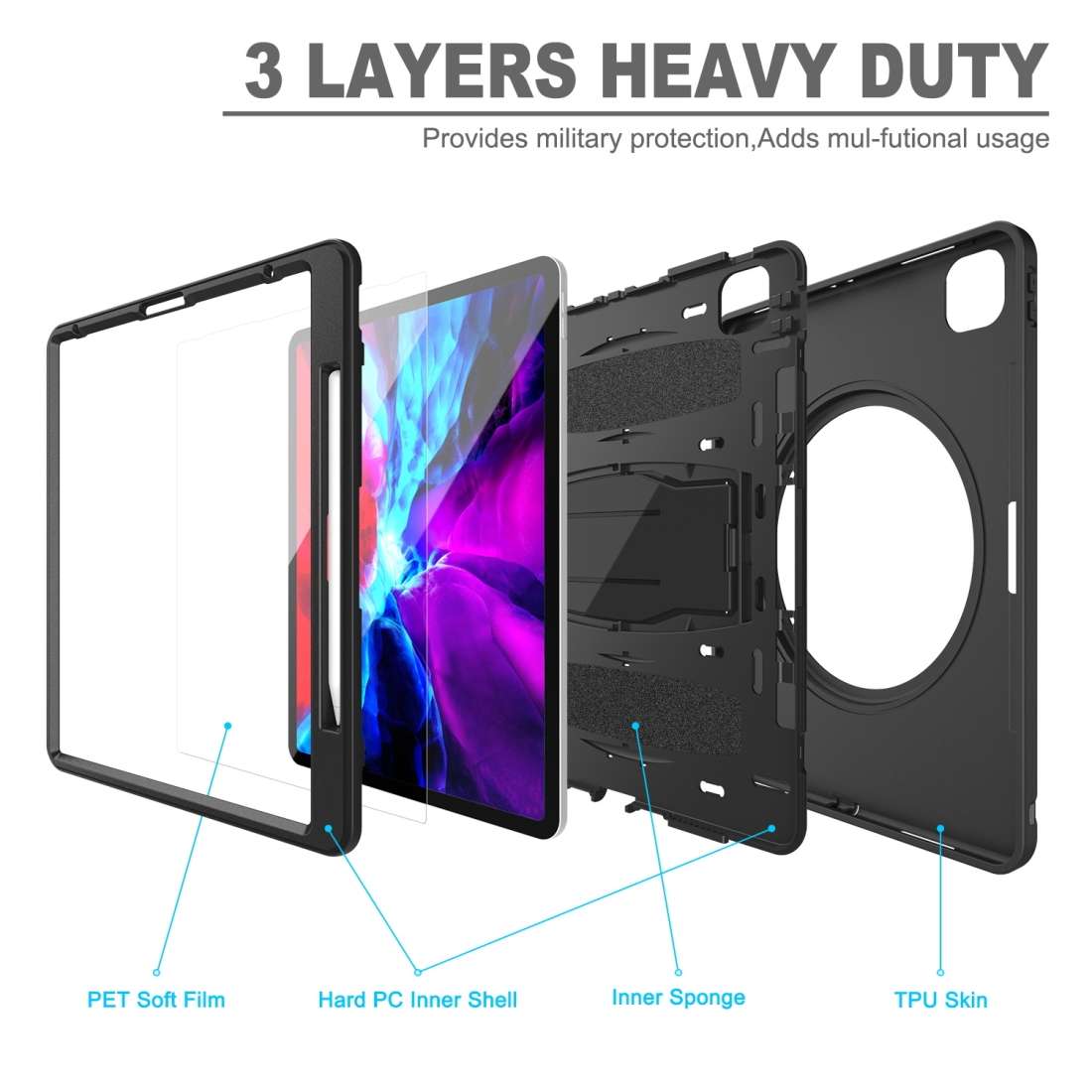 For iPad Pro 12.9 inch (2020) 360 Degree Rotation PC+TPU Protective Cover with Holder ... (Black)