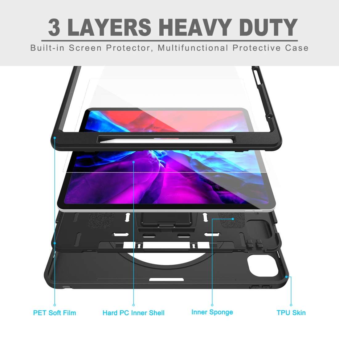 For iPad Pro 12.9 inch (2020) 360 Degree Rotation PC+TPU Protective Cover with Holder ... (Black)