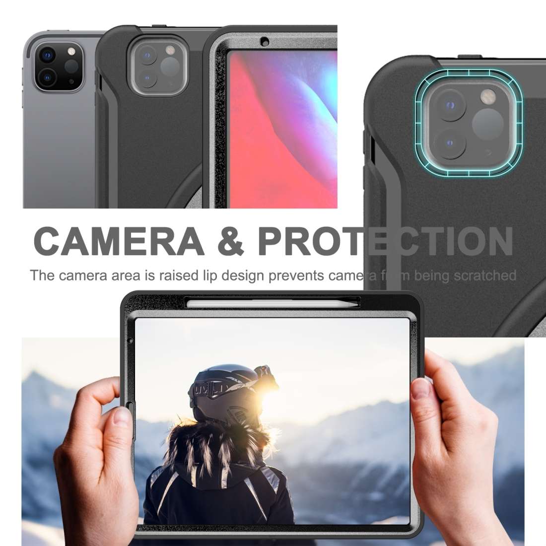 For iPad Pro 12.9 inch (2020) 360 Degree Rotation PC+TPU Protective Cover with Holder ... (Black)