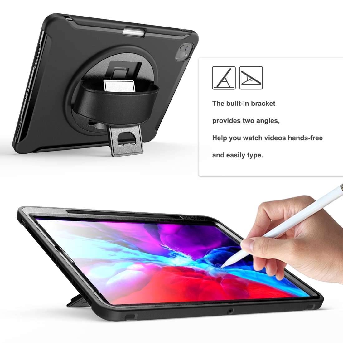 For iPad Pro 12.9 inch (2020) 360 Degree Rotation PC+TPU Protective Cover with Holder ... (Black)