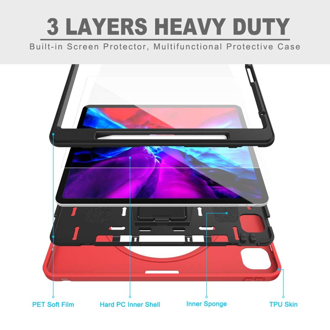 For iPad Pro 12.9 inch (2020) 360 Degree Rotation PC+TPU Protective Cover with Holder & ... (Red)