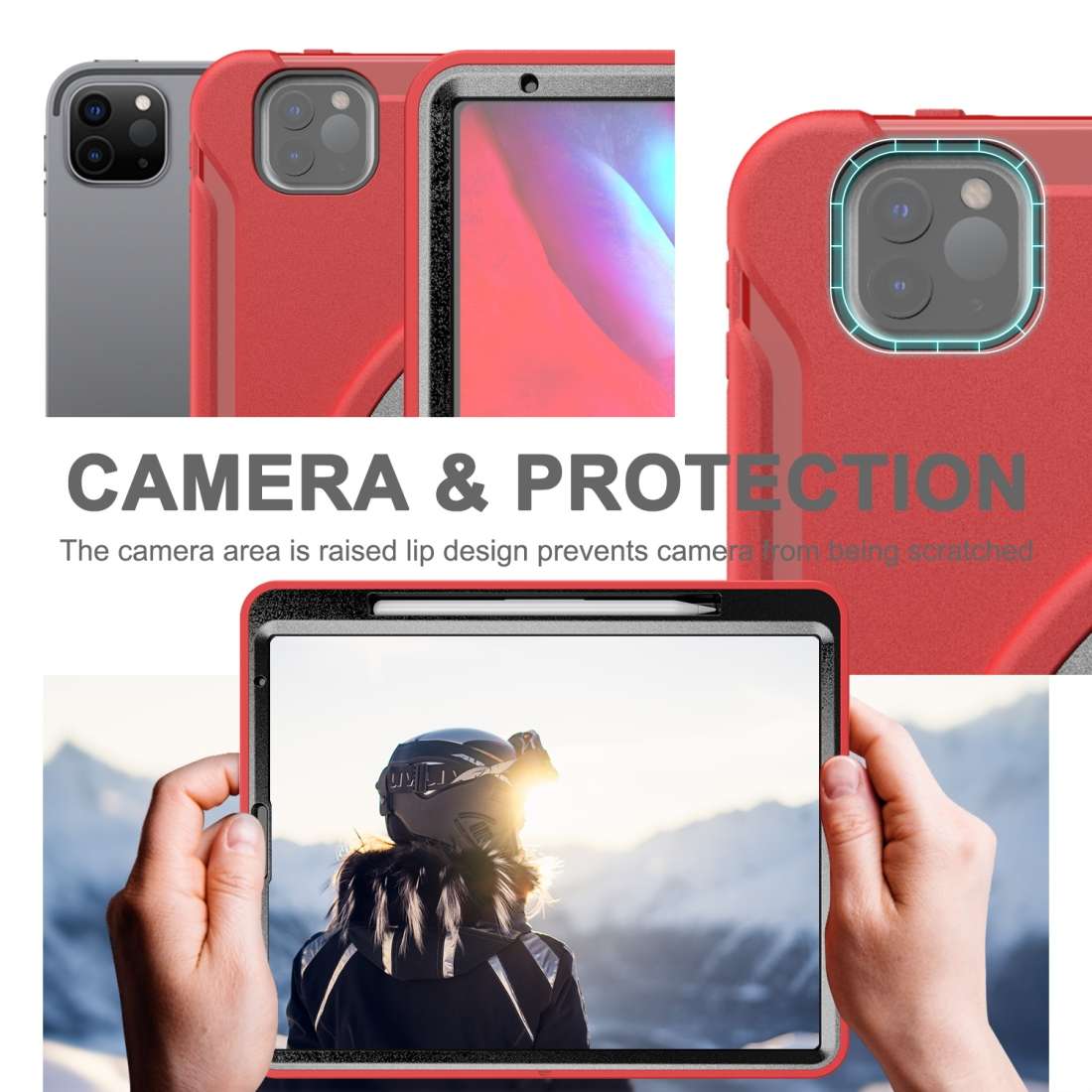 For iPad Pro 12.9 inch (2020) 360 Degree Rotation PC+TPU Protective Cover with Holder & ... (Red)