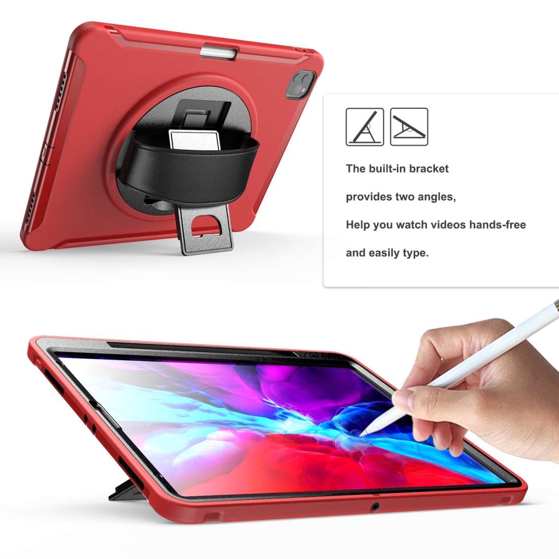 For iPad Pro 12.9 inch (2020) 360 Degree Rotation PC+TPU Protective Cover with Holder & ... (Red)