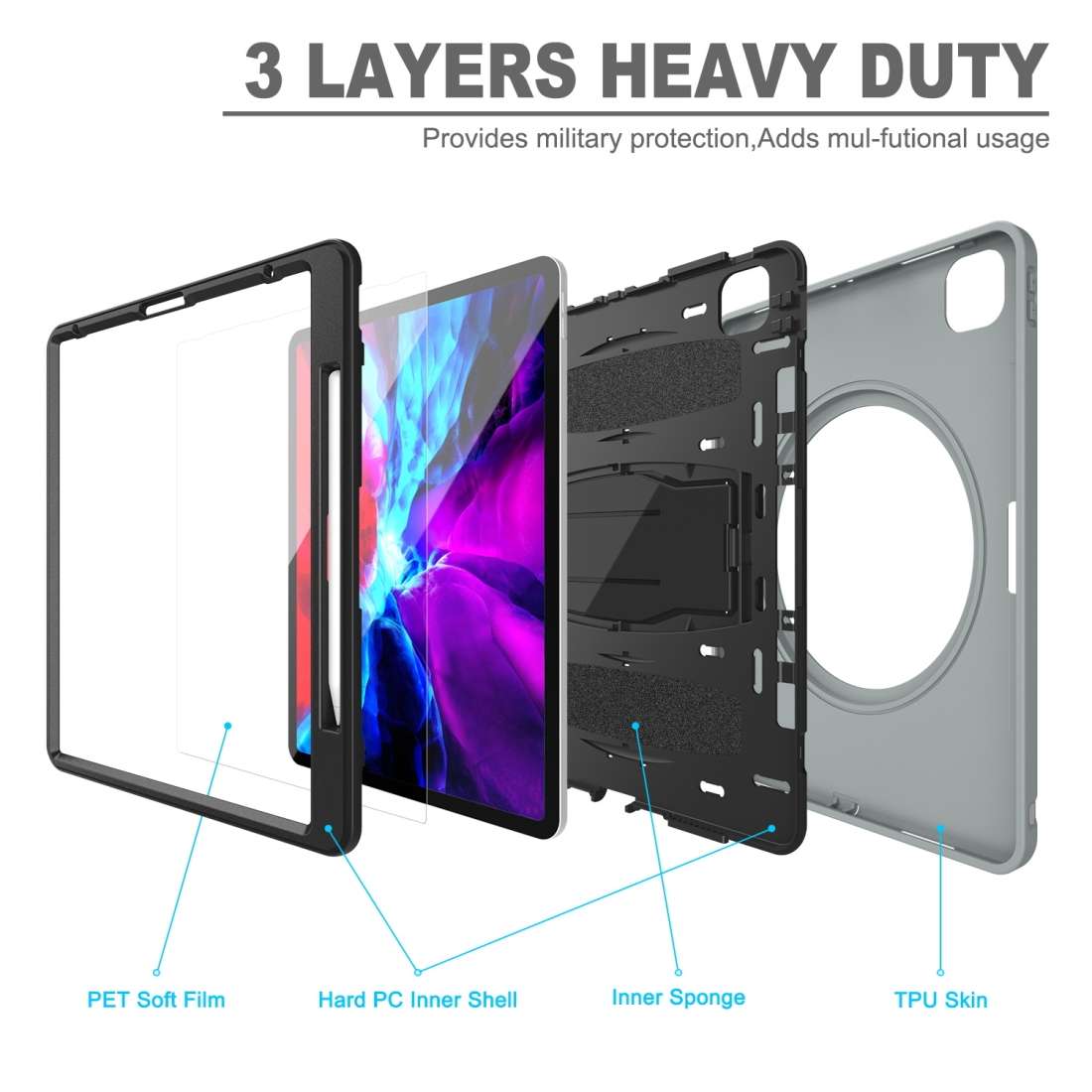 For iPad Pro 12.9 inch (2020) 360 Degree Rotation PC+TPU Protective Cover with Holder & ... (Gray)