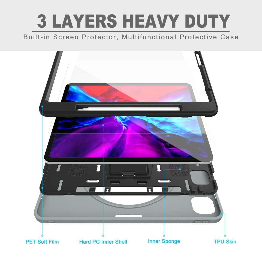 For iPad Pro 12.9 inch (2020) 360 Degree Rotation PC+TPU Protective Cover with Holder & ... (Gray)