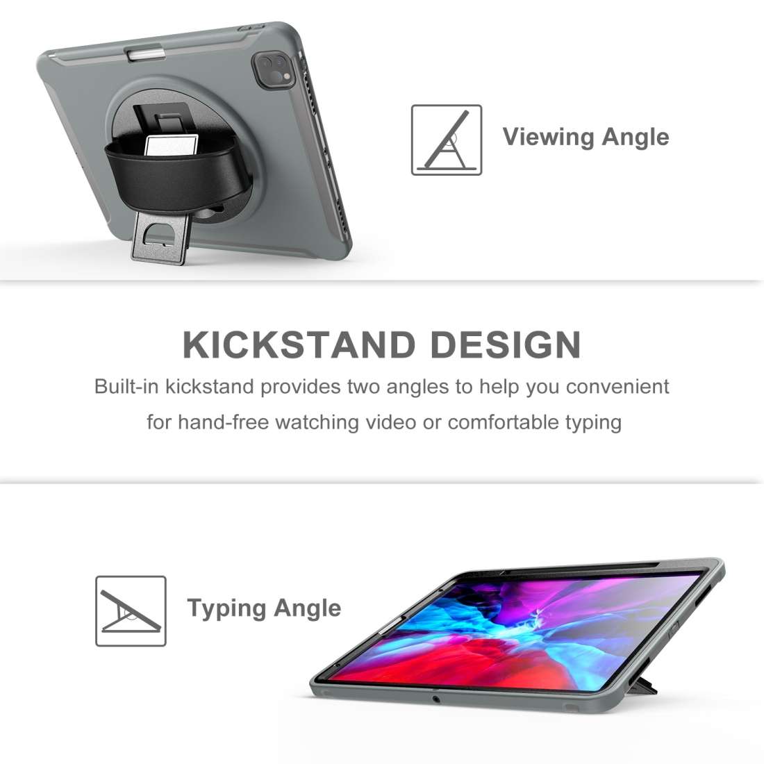 For iPad Pro 12.9 inch (2020) 360 Degree Rotation PC+TPU Protective Cover with Holder & ... (Gray)