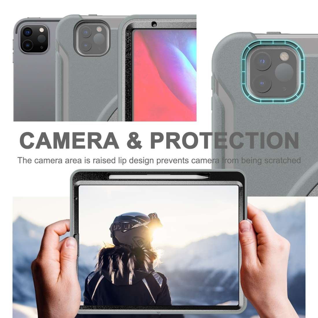 For iPad Pro 12.9 inch (2020) 360 Degree Rotation PC+TPU Protective Cover with Holder & ... (Gray)