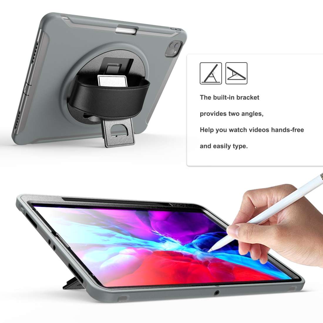 For iPad Pro 12.9 inch (2020) 360 Degree Rotation PC+TPU Protective Cover with Holder & ... (Gray)