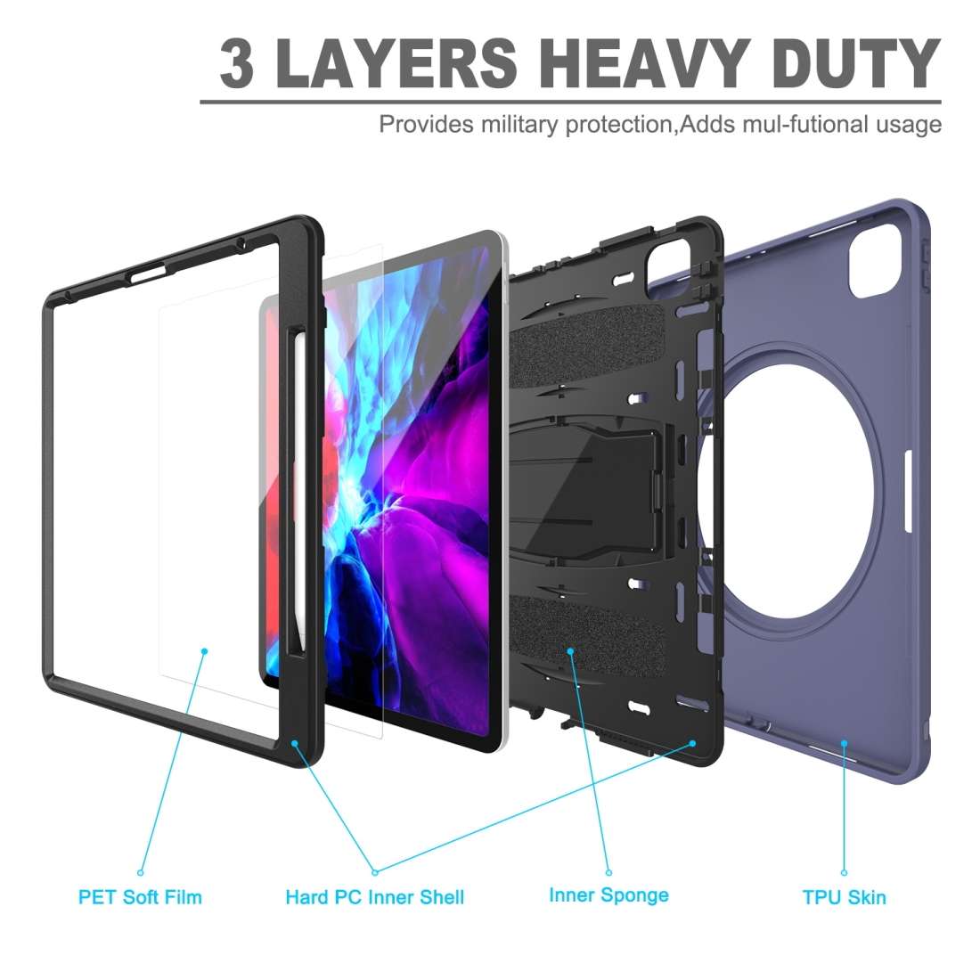 For iPad Pro 12.9 inch (2020) 360 Degree Rotation PC+TPU Protective Cover with Holder & ... (Blue)