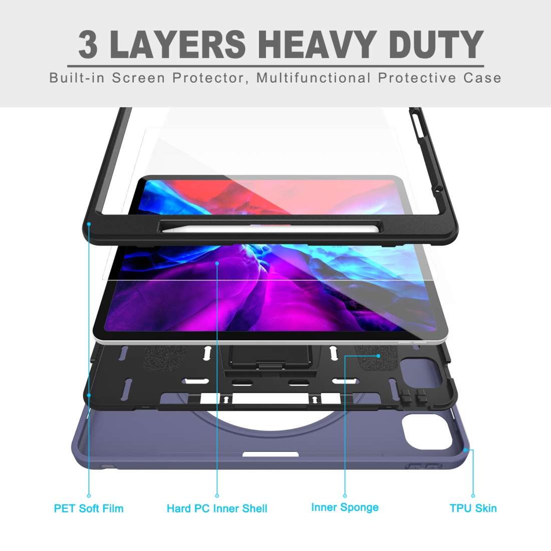 For iPad Pro 12.9 inch (2020) 360 Degree Rotation PC+TPU Protective Cover with Holder & ... (Blue)
