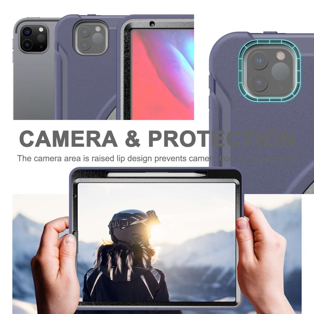 For iPad Pro 12.9 inch (2020) 360 Degree Rotation PC+TPU Protective Cover with Holder & ... (Blue)