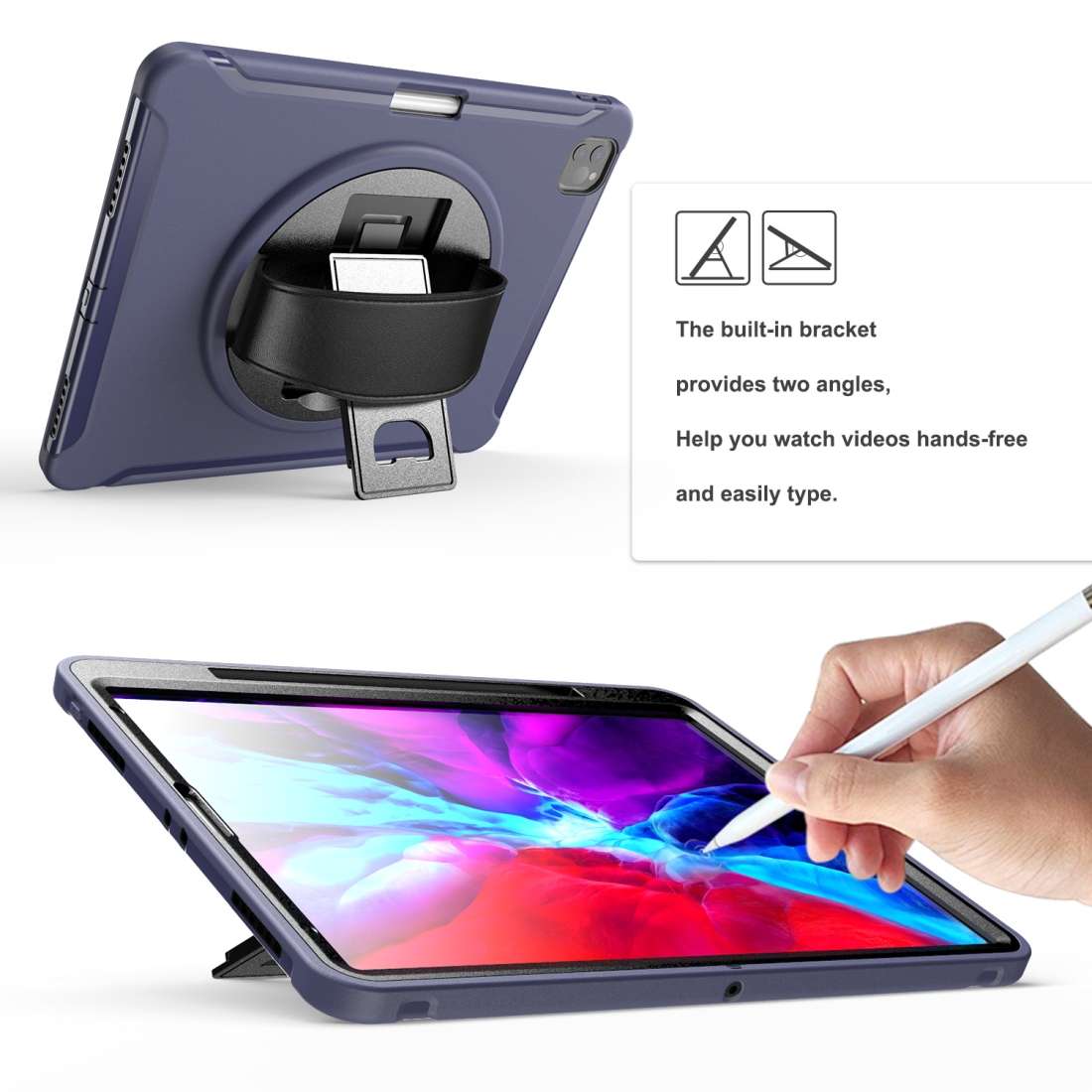 For iPad Pro 12.9 inch (2020) 360 Degree Rotation PC+TPU Protective Cover with Holder & ... (Blue)