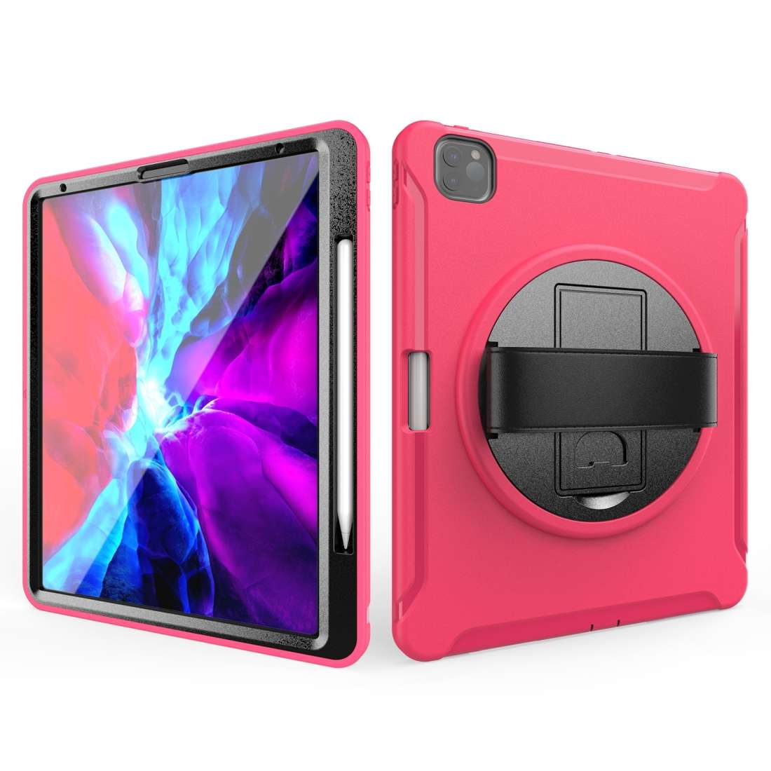 For iPad Pro 12.9 inch (2020) 360 Degree Rotation PC+TPU Protective Cover with Hold ... (Rose Red)