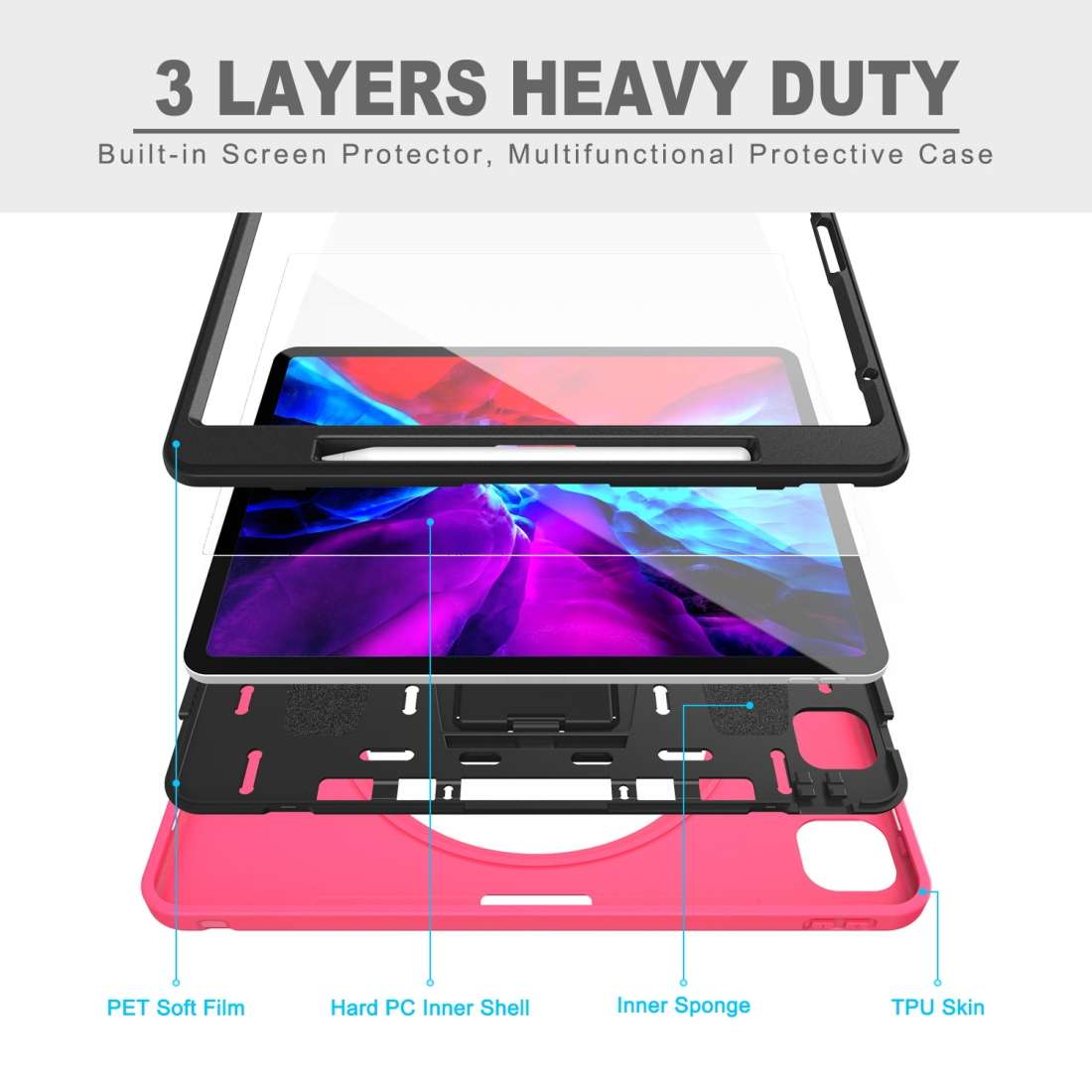 For iPad Pro 12.9 inch (2020) 360 Degree Rotation PC+TPU Protective Cover with Hold ... (Rose Red)