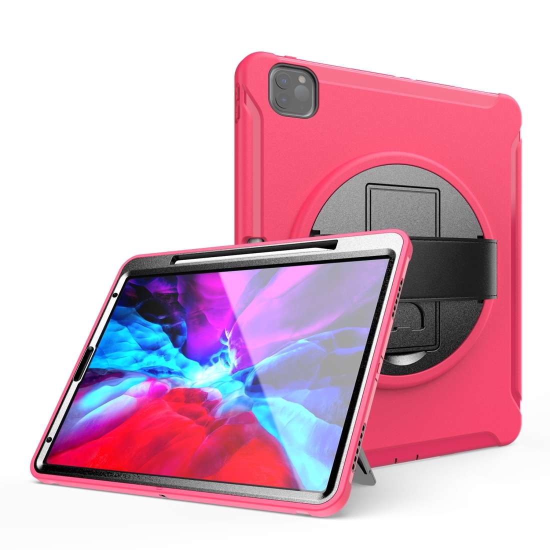 For iPad Pro 12.9 inch (2020) 360 Degree Rotation PC+TPU Protective Cover with Hold ... (Rose Red)