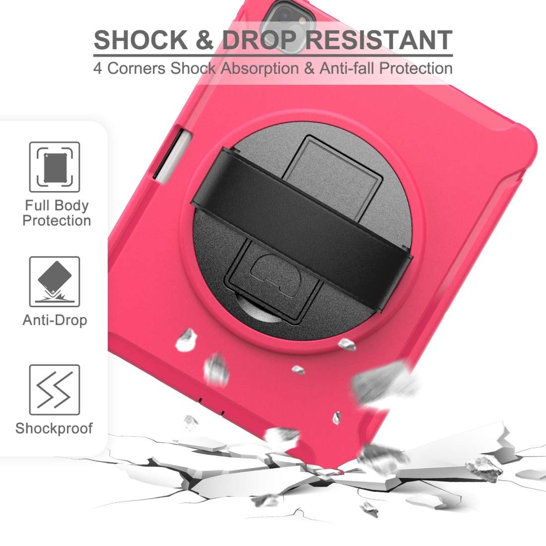 For iPad Pro 12.9 inch (2020) 360 Degree Rotation PC+TPU Protective Cover with Hold ... (Rose Red)