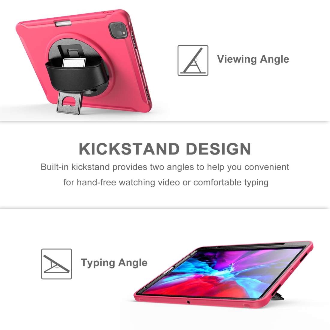 For iPad Pro 12.9 inch (2020) 360 Degree Rotation PC+TPU Protective Cover with Hold ... (Rose Red)