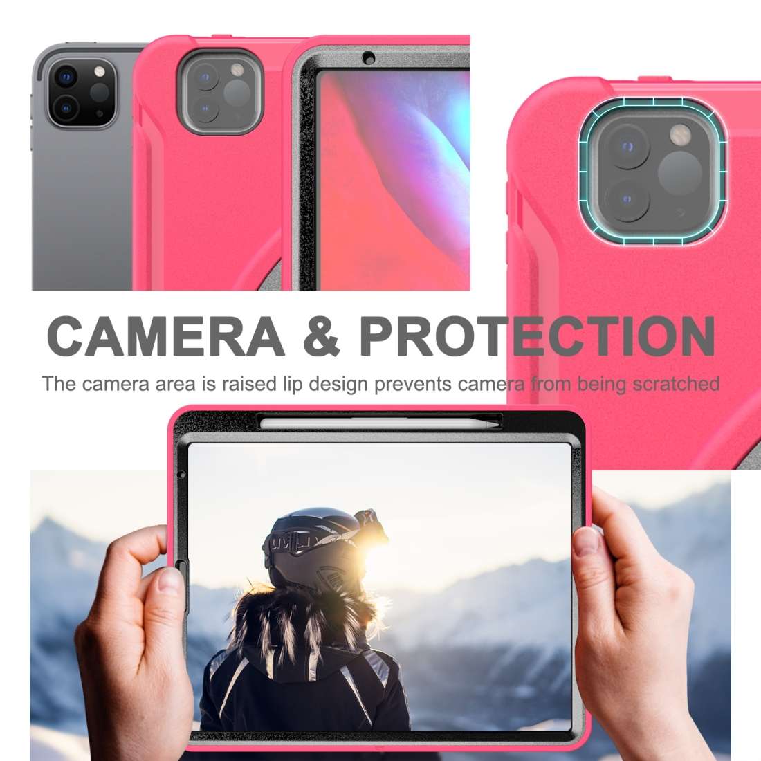 For iPad Pro 12.9 inch (2020) 360 Degree Rotation PC+TPU Protective Cover with Hold ... (Rose Red)