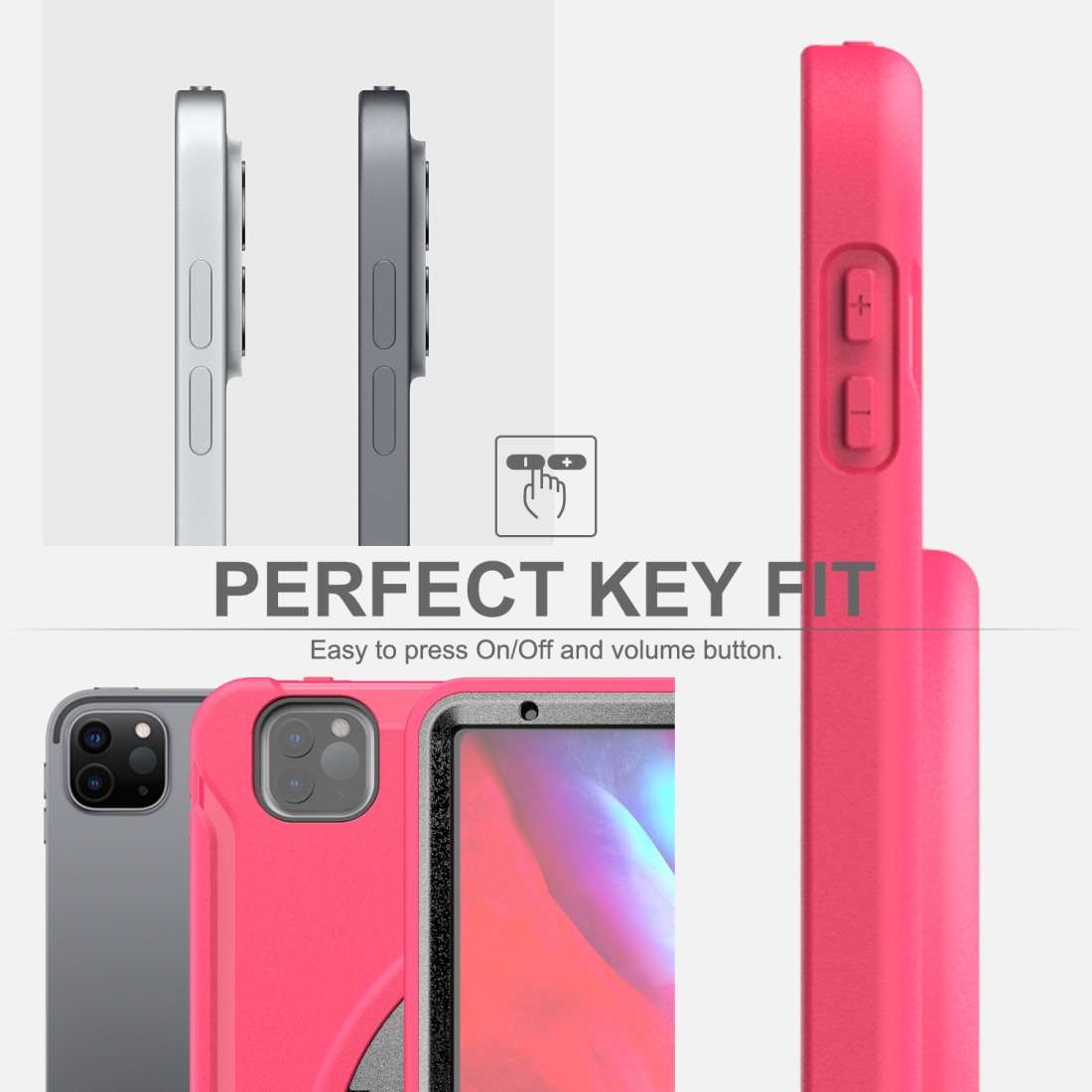 For iPad Pro 12.9 inch (2020) 360 Degree Rotation PC+TPU Protective Cover with Hold ... (Rose Red)