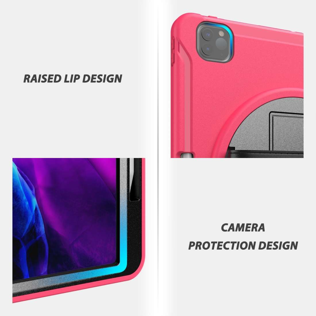 For iPad Pro 12.9 inch (2020) 360 Degree Rotation PC+TPU Protective Cover with Hold ... (Rose Red)