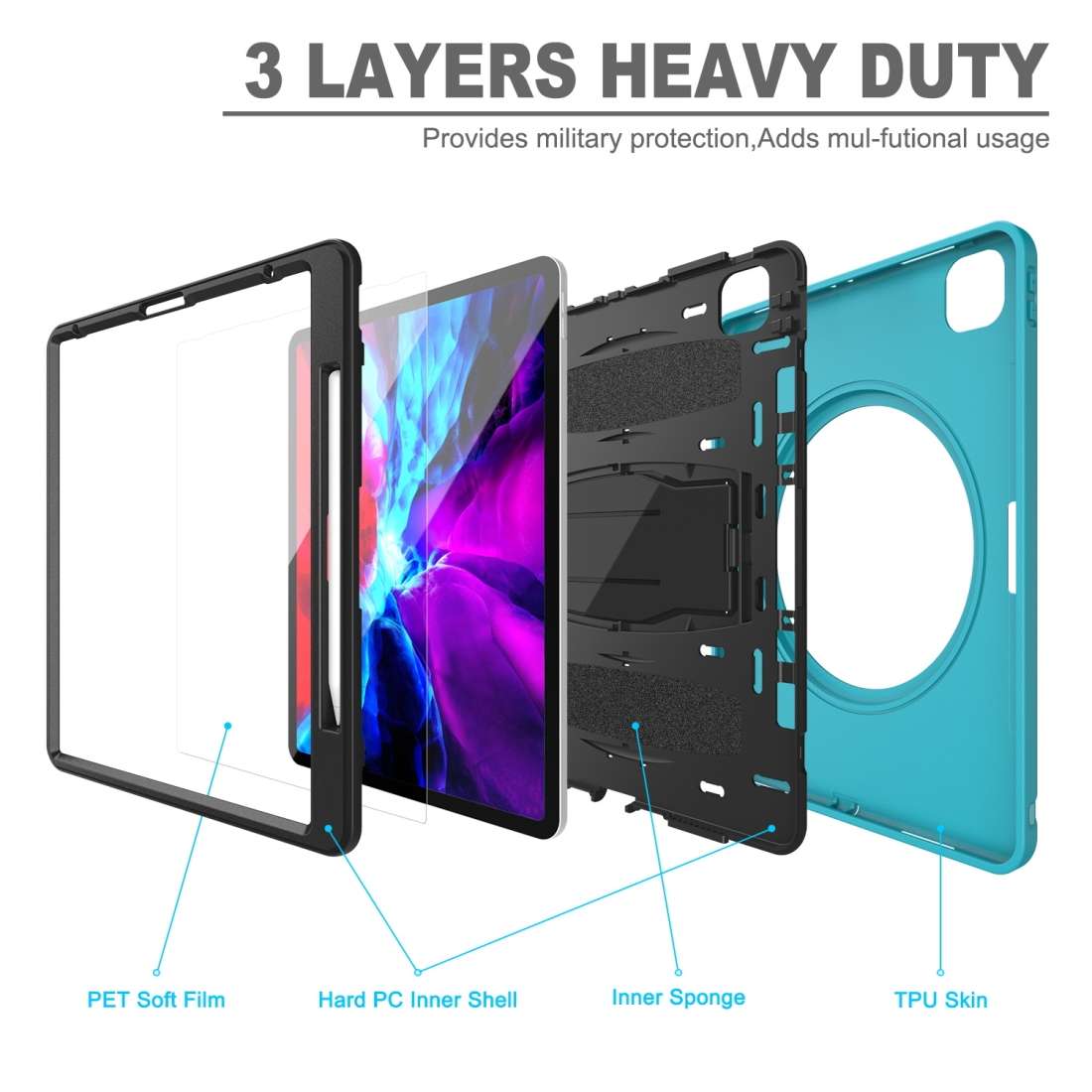 For iPad Pro 12.9 inch (2020) 360 Degree Rotation PC+TPU Protective Cover with Ho ... (Light Blue)