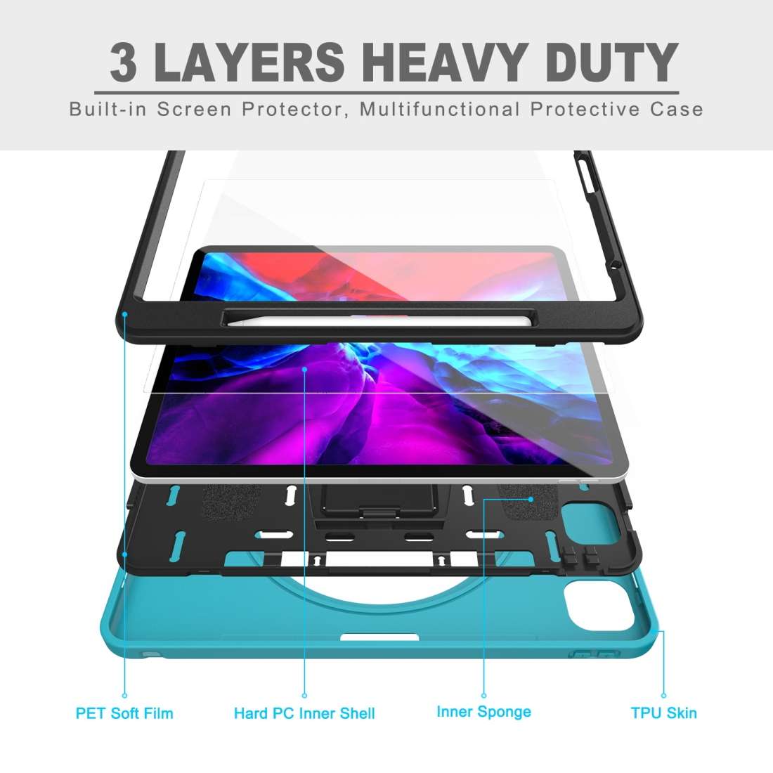 For iPad Pro 12.9 inch (2020) 360 Degree Rotation PC+TPU Protective Cover with Ho ... (Light Blue)