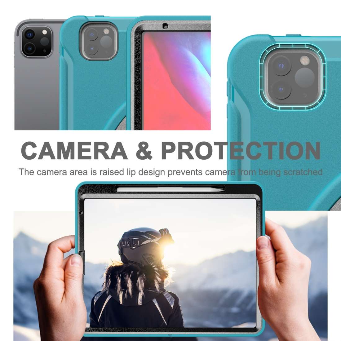 For iPad Pro 12.9 inch (2020) 360 Degree Rotation PC+TPU Protective Cover with Ho ... (Light Blue)