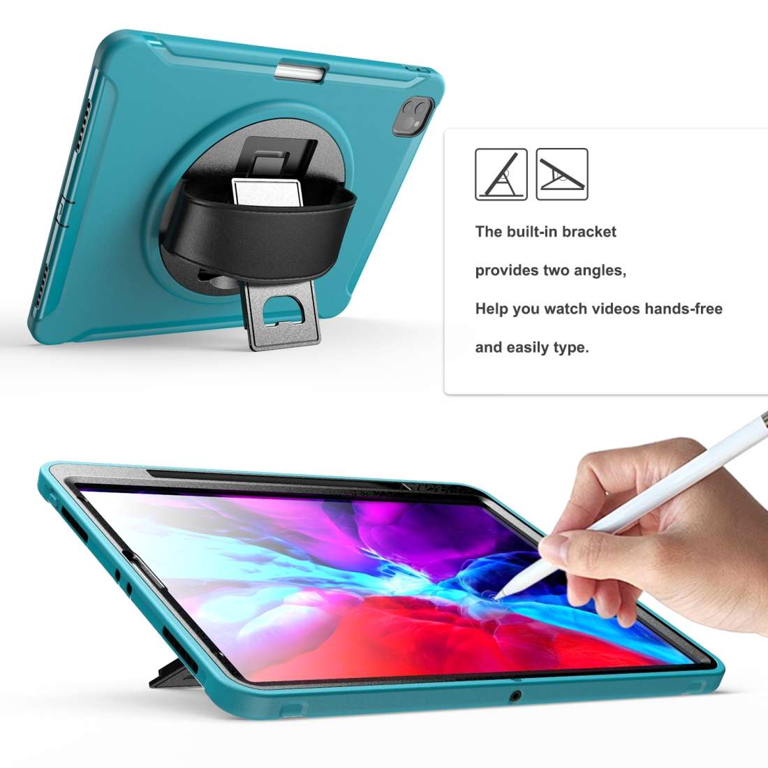 For iPad Pro 12.9 inch (2020) 360 Degree Rotation PC+TPU Protective Cover with Ho ... (Light Blue)
